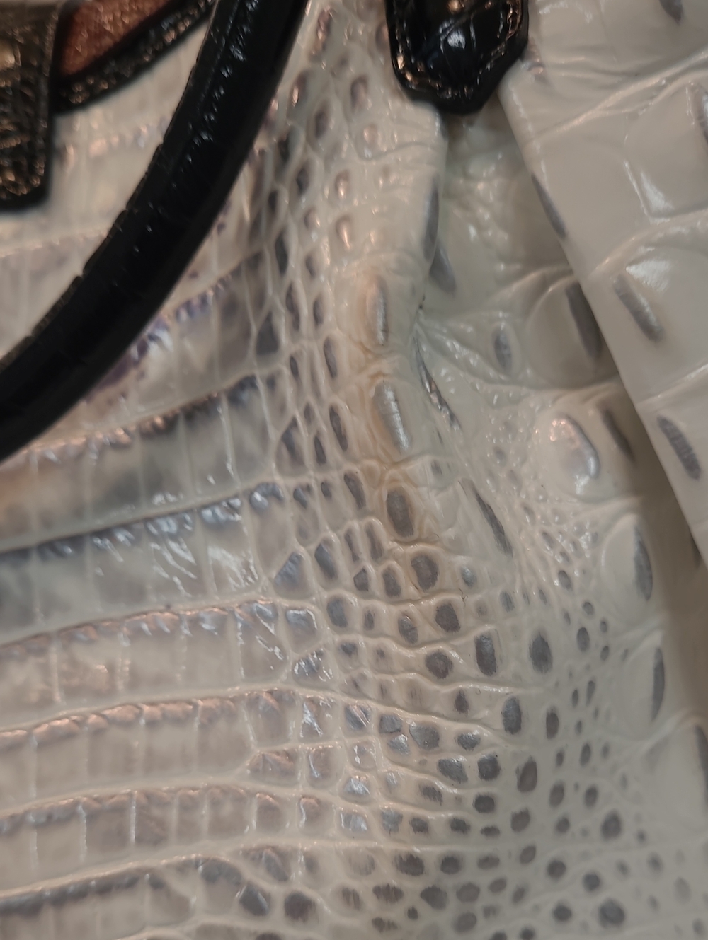 Brahmin White/Silver Croc-Embossed Hobo Satchel with Brown/Black/Gold Tone Trim - Picture 6 of 16